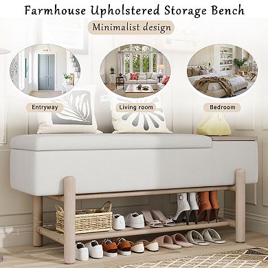 KWPZQEB Upholstered Storage Bench with Hidden Compartment & Shoe Shelf for Entryway, Hallway