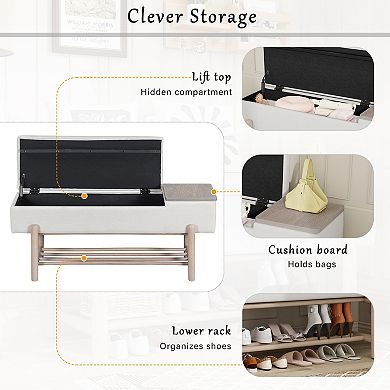KWPZQEB Upholstered Storage Bench with Hidden Compartment & Shoe Shelf for Entryway, Hallway
