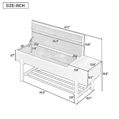 KWPZQEB Upholstered Storage Bench with Hidden Compartment & Shoe Shelf for Entryway, Hallway