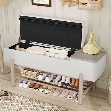 KWPZQEB Upholstered Storage Bench with Hidden Compartment & Shoe Shelf for Entryway, Hallway