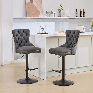 Adjustable Swivel Bar Stools Set of 2 with Upholstered Back