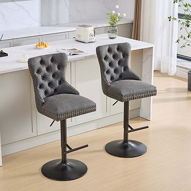 Adjustable Swivel Bar Stools Set of 2 with Upholstered Back