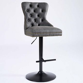 Adjustable Swivel Bar Stools Set of 2 with Upholstered Back