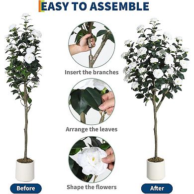 5FT Artificial Camellia Tree with Silk Flowers