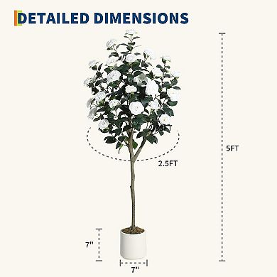5FT Artificial Camellia Tree with Silk Flowers