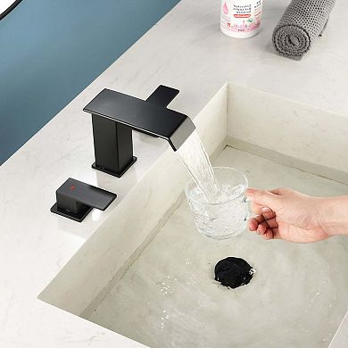 8 in. Widespread Double Handle Stainless Steel Deck Mounted Bathroom Faucet with Drain Kit