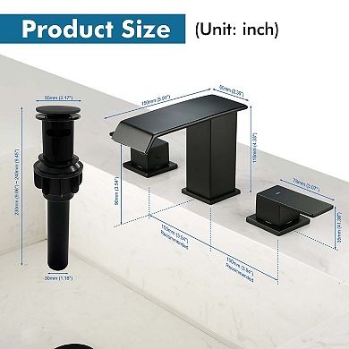 8 in. Widespread Double Handle Stainless Steel Deck Mounted Bathroom Faucet with Drain Kit