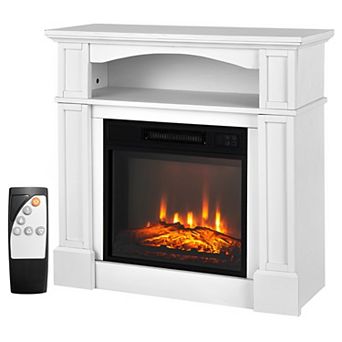 18” 1400W Electric Fireplace TV Stand with Storage Shelf - White