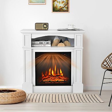 18” 1400W Electric Fireplace TV Stand with Storage Shelf - White