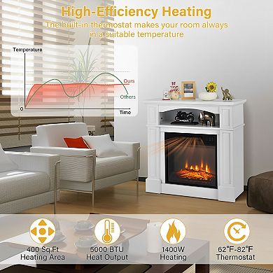 18” 1400W Electric Fireplace TV Stand with Storage Shelf - White