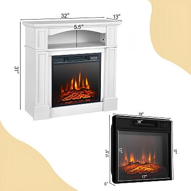 18” 1400W Electric Fireplace TV Stand with Storage Shelf - White