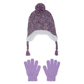 Girls 4-16 Elli by Capelli Spacedye Purl Knit Earflap Hat & Magic Glove Set
