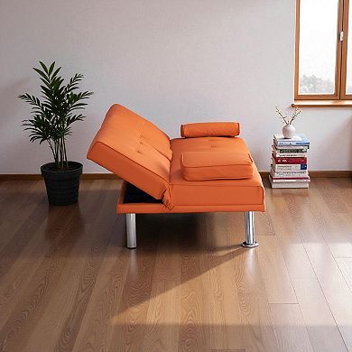 Heybly 67-Inch PU Leather, Convertible Futon Couch with Adjustable Backrest, 3 Recline Positions