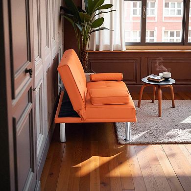 Heybly 67-Inch PU Leather, Convertible Futon Couch with Adjustable Backrest, 3 Recline Positions