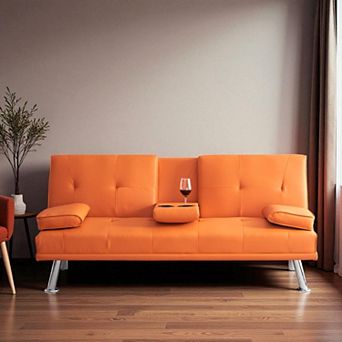 Heybly 67-Inch PU Leather, Convertible Futon Couch with Adjustable Backrest, 3 Recline Positions