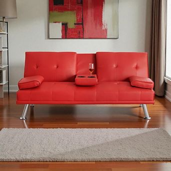 Heybly 67-Inch PU Leather, Convertible Futon Couch with Adjustable Backrest, 3 Recline Positions