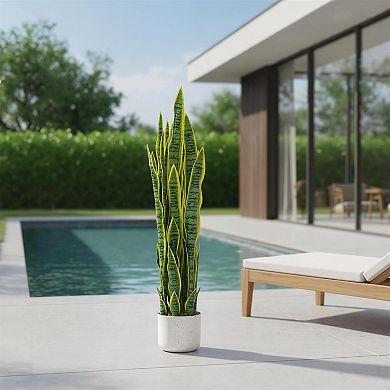 3ft Faux Snake Plant with White Planter & Moss, Realistic Indoor