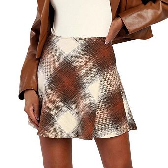 Women's Plaid Skirts Elastic High Waisted Bodycon Pencil Skirts A Line Mini Skirt