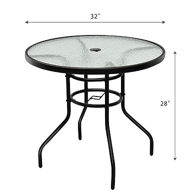 32” Round Patio Table with Tempered Glass Top & Umbrella Hole