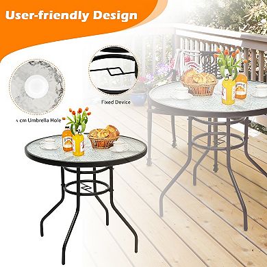 32” Round Patio Table with Tempered Glass Top & Umbrella Hole