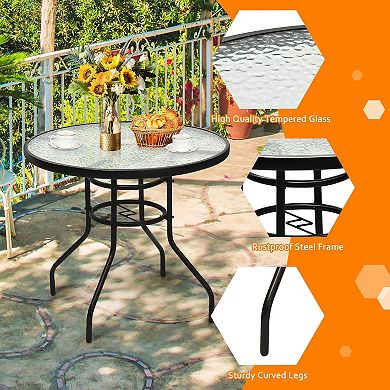 32” Round Patio Table with Tempered Glass Top & Umbrella Hole