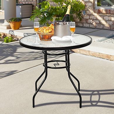 32” Round Patio Table with Tempered Glass Top & Umbrella Hole