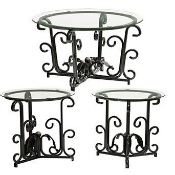 KWPZQEB Vintage Patterned Legs Table Set of 3,1 Coffee Table + 2 End Tables, Black
