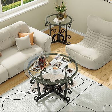 KWPZQEB Vintage Patterned Legs Table Set of 3,1 Coffee Table + 2 End Tables, Black