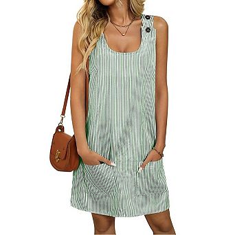 Seoria Sleeveless U Neck Mini Dress with Pockets and Striped Pattern