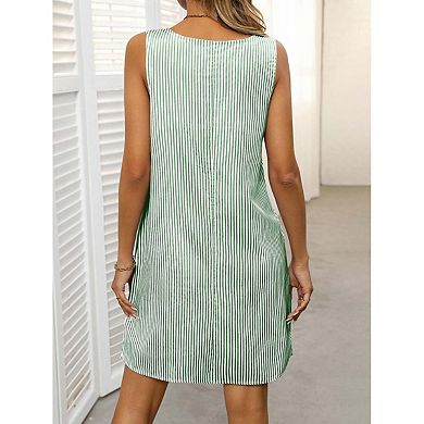 Seoria Sleeveless U Neck Mini Dress with Pockets and Striped Pattern