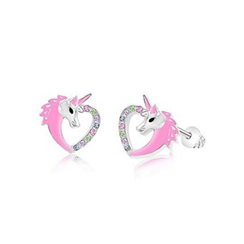 Kids Unicorn Heart Hypoallergenic Earrings for Girls with Surgical Titanium Screwbacks