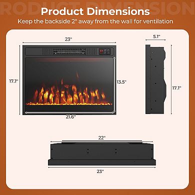23 Inch Electric Fireplace Insert Heater 750W 1500W Adjustable Flame Colors