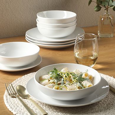 Gibson Home Lindendale 16 Piece Porcelain Plates and Bowls Scratch and Chip Resistant - White