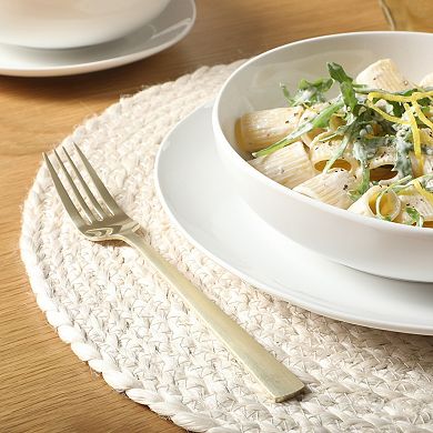 Gibson Home Lindendale 16 Piece Porcelain Plates and Bowls Scratch and Chip Resistant - White