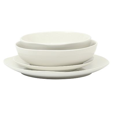 Gibson Home Lindendale 16 Piece Porcelain Plates and Bowls Scratch and Chip Resistant - White