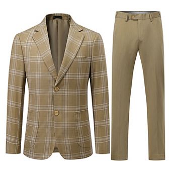 Men's 2 pc Plaid Suit Set - Modern Fit Business Casual Blazer & Dress Pants