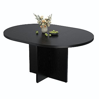 43.3''-59'' Extendable Round Dining Table for 4-8,Kitchen Oval Dining Table with Removable Leaves