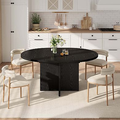 43.3''-59'' Extendable Round Dining Table for 4-8,Kitchen Oval Dining Table with Removable Leaves