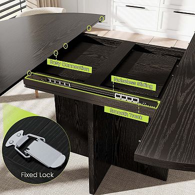 43.3''-59'' Extendable Round Dining Table for 4-8,Kitchen Oval Dining Table with Removable Leaves