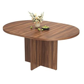 43.3''-59'' Extendable Round Dining Table for 4-8,Kitchen Oval Dining Table with Removable Leaves