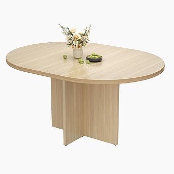 43.3''-59'' Extendable Round Dining Table for 4-8,Kitchen Oval Dining Table with Removable Leaves