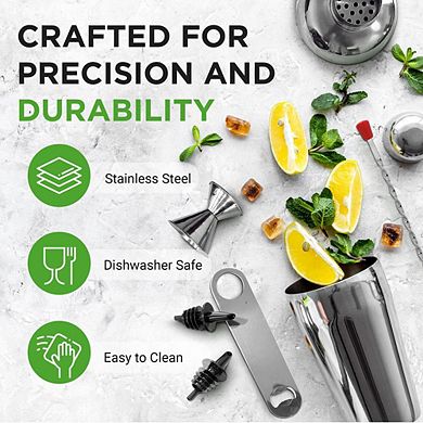 NutriChef 7-Piece Cocktail Shaker Set - Professional Stainless Steel Bar Tools NCCSPC77