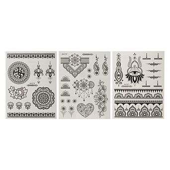 Realistic Mixed Styles Fake Tattoos Black 3 pc