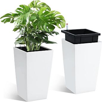 2 pc 16 in Tall Planter Set with Self (Indoor Outdoor) High Quality Durable Design for Daily Use