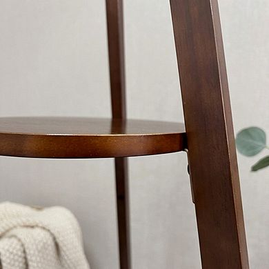 59'' Tall Boho Tripod Floor Lamp with Wooden Shelf, Standing Lamp with Hand-Woven Rattan Shade