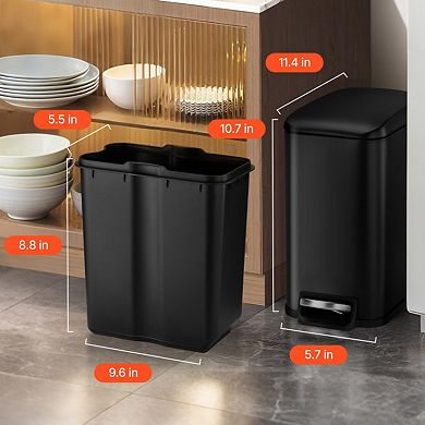 6L Bathroom Trash Can with Soft Close Lid and Detachable Inner Bin, Step Pedal Garbage Can for Home