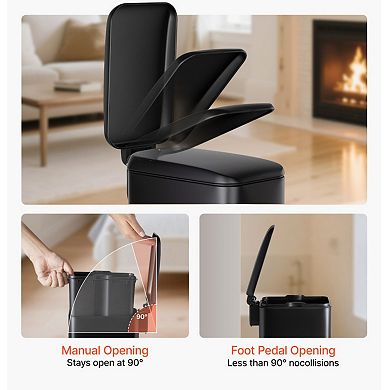 6L Bathroom Trash Can with Soft Close Lid and Detachable Inner Bin, Step Pedal Garbage Can for Home