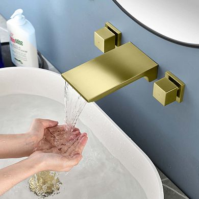 Double Handles Bathroom Faucet SUS304 Stainless Steel Wall Mounted Faucet with Water Spout