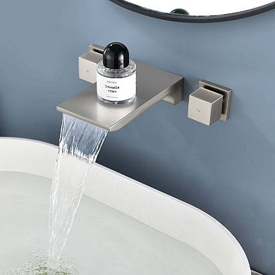 Double Handles Bathroom Faucet SUS304 Stainless Steel Wall Mounted Faucet with Water Spout