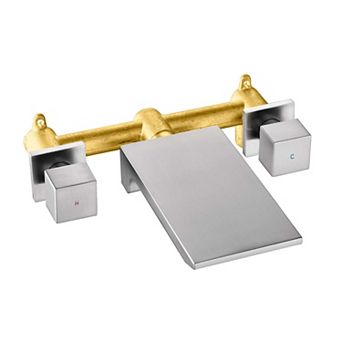 Double Handles Bathroom Faucet SUS304 Stainless Steel Wall Mounted Faucet with Water Spout